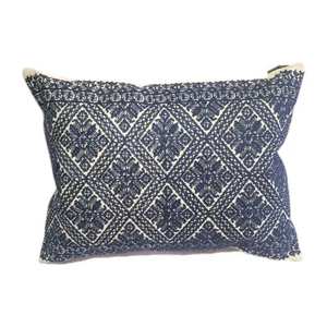 Ralph Lauren Haywood Embroidered Decorative Throw Pillow 15 x 20 Cream Navy - Picture 1 of 11