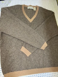 Orvis Pullover Herren Large braun Kaschmir Fischgrätmuster V-Ausschnitt Pulli Strick Preppy - Bild 1 von 8