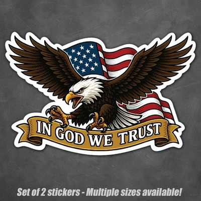 2-Pack In God We Trust Sticker Patriotic Eagle Decal American Flag Vinyl USA - Image 1 of 3