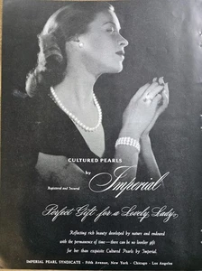 1947 Imperial Zuchtperlenkette Armband Ring Ohrringe Schmuck Vintage Ad  - Bild 1 von 1