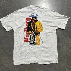 Camiseta Vaquera Hombre Marlboro Vintage Años 90 Hanes Beefy RARA XL Blanca Puntada Única - Imagen 1 de 8