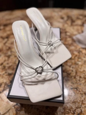 Womens Fashion Summer Peep Toe Diamante Heart Slippers Kitten MidHeels Sandals - Image 1 of 3