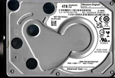 WD40NDZM-59A8KS1 S/N: WX72D WESTERN DIGITAL 4TB THAILAND APR 2021 - Image 1 of 2