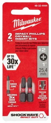 Shockwave #2 Phillips Impact Insert Driver Bits, 1 In., 2-Pk. - 48-32-4444 - Image 1 of 1