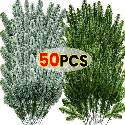 NO BRAND Pine Needle Branch Artificial Christmas Green Snow Frosted Fake Plants