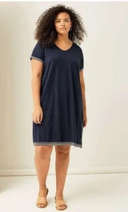 J Jill Relaxed Embroidered T-Shirt Midi Dress Size S Women's Pure Jill Navy Blue - Picture 1 of 6