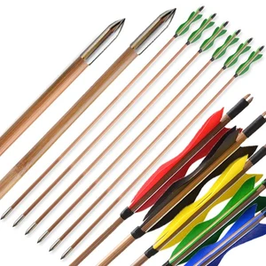 33 Zoll Bambuspfeile Jagdpfeile Naturfedern Langbogen RecurveBögen Bogenschießen - Picture 1 of 18