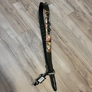 Ed Hardy 38” Tiger/Skull,Roses Print Studded Leather Belt Black Multi Color NEW - Picture 1 of 8