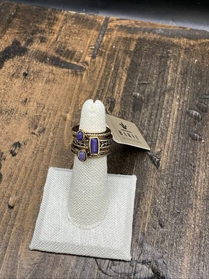 Barse лаванды агата стек кольцо трио бронза - 5,5 новый с Ярлыками - Изображение 1 из 4