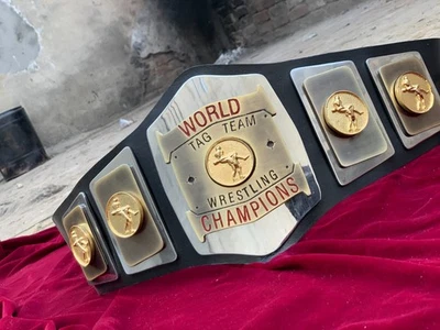 Cinturón de campeonato de lucha libre Awa World Tag Team, 4 mm zinc, doble chapado, 3 capas, Foto 1 de 4