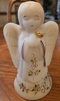 Fenton Angel bell-Gold Bird-Dogwood design - Numbered - image 1 of 4