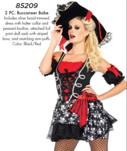 Buccaneer Babe Women's Pirate Halloween Costume with Skulls - Picture 1 of 2