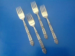 4 CORONATION salad forks by Oneida Community  stainless excellent black accent - Picture 1 of 2