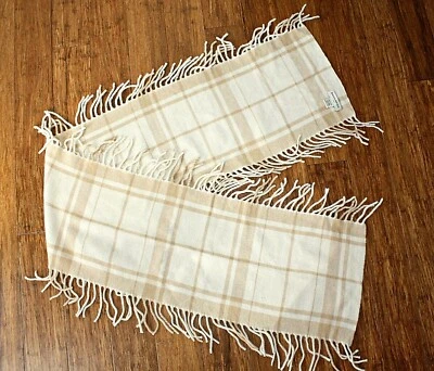 BANANA REPUBLIC Warm Scarf Cream Beige Plaid Fringe Wool / Angora 68" x 10 1/2"  - Image 1 of 4
