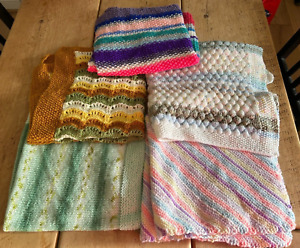 Hand Knitted Baby Blankets Handmade x 5 Bundle Dolls Pram Blankets
