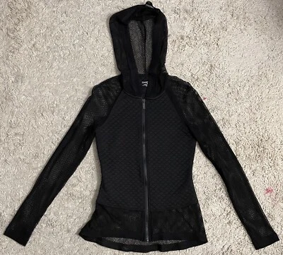 BEBE Sport Negro Malla Elástica Manga Larga Acolchada Chaqueta con Capucha Pequeña S Foto 1 de 4