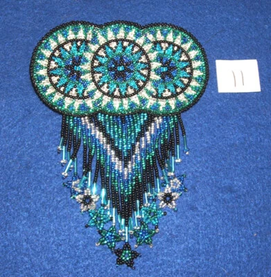 Hand Beaded 3 Circle Barrette w Star Fringe 4.5"x2.5" French Clip closure # 11 - Image 1 of 3