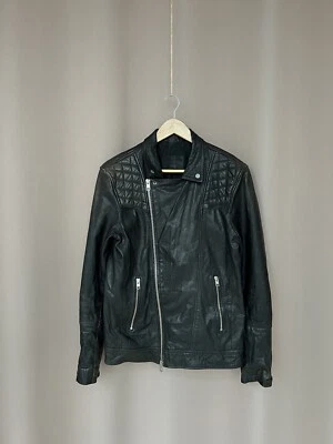 Allsaints Kushiro Leather Jacket Mens Size M Biker Full Zip Bomber Black - Image 1 of 4