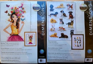 Lote de 2: Kits de punto de cruz Dimensions Dog Sampler 10x14"" y Spring Time 9x12 - Imagen 1 de 10
