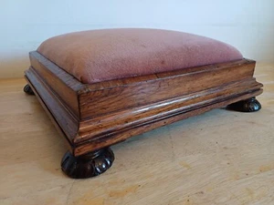 Antique William IV Rosewood Footstool c. 1830s, Upholstered in Pink Draylon - Picture 1 of 21