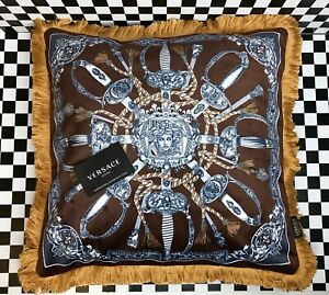Versace Pillow Case In Brown And Gold Classic Luxury Nice 20x20 NOS Velour Silk