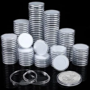 60PC 46mm Clear Coin Storage Box Round Plastic Case Capsules Container Holder - Picture 1 of 9