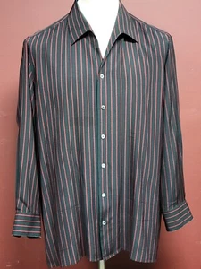 STEFANO RICCI Men’s Black-Red Striped Silk Btn Front L Slv Dress Shirt 44 Italy - Picture 1 of 12