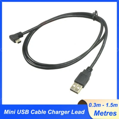 Mini USB Cable Charger Lead Male to Right Angle Mini USB Male Cable 0.3m - 1.5m - Image 1 of 4