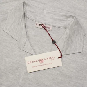 Luciano Barbera NWT Long Sleeve Polo Shirt Size M Light Gray Melange 100% Cotton - Picture 1 of 9