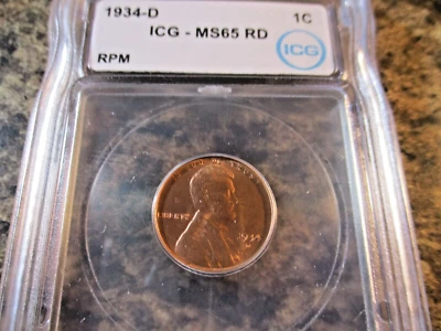 1934-D LINCOLN WHEAT CENT RPM #2 D OVER D NORTHWEST ICG MS65 RD    1101 - Image 1 of 4