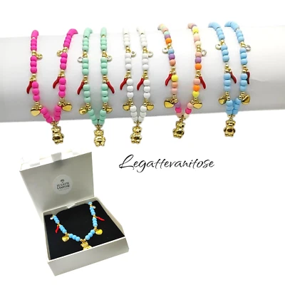 Collana donna con perline colorate e charms. collana donna orsetto e cornicello - Immagine 1 di 4