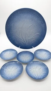 Six Piece (6) Japanese Arita Ware Blue Iris Plates; 1-9.25" & 5-4.25" Blue Ombre - Picture 1 of 15