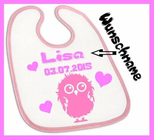 Baby Lätzchen mit Wunsch-Name Küken für Mädchen in rosa - Bild 1 von 1
