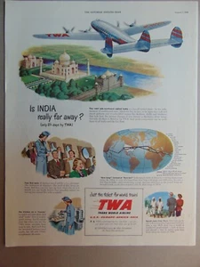 1948 TWA The Ticket for World Travel 2 1/2 days to India art print ad - Picture 1 of 1