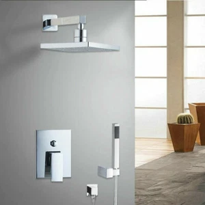 Rainfall Adjustable 8'' Shower Head + Handhele Mixer Faucet Bathroom Set Chrome - Picture 1 of 9