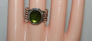 Silpada Sterling Silver Green Glass Ribbed Cuff Ring R1463 SZ 7 3/4 - Picture 1 of 6