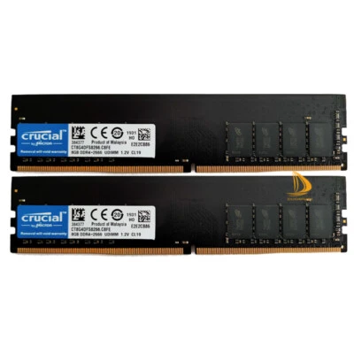 Crucial 2x 8GB 1RX8 PC4-2666V DDR4 21300Mhz 288Pin UDIMM Desktop Memory RAM - Image 1 of 4