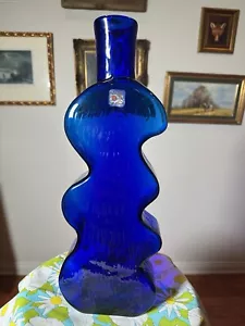 Jarrón vintage de vidrio Blenko pieza rompecabezas Hank Adams #8904 azul con pegatina - Imagen 1 de 11