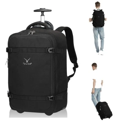 Hynes Eagle Rolling Wheeled Backpack Carry-On Softside Air Travel Luggage 42L