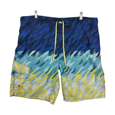 Baús de natação Route 66 forrados com cordão bolsos na cintura azul amarelo masculino 40 tamanho XL  - Imagem 1 de 4