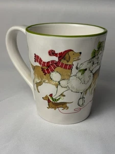 Vintage Neu mit Etikett Pier 1 Imports Kaffeetasse Weihnachten Winter Park Avenue Welpen Hunde - Bild 1 von 6