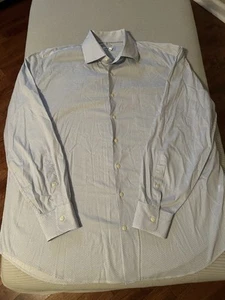 Peter Millar Men's White Blue Geometric Cotton Dress Shirt XL - Picture 1 of 6