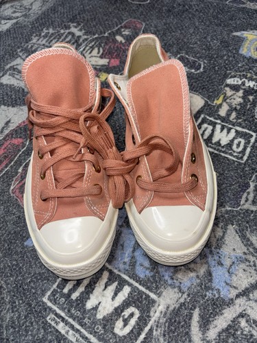 Sneakers basse donna Converse taglia 9 corallo oro plateau tela