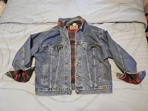 VTG 90's LEVI'S 70427-4891 Denim Jacket Flannel Lined Plaid Size XL USA - Picture 1 of 10