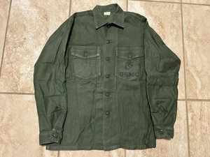 Camicetta vintage top camicia giacca militare USA P58 P56 USMC raso HBT anni 50 oliva - Foto 1 di 9