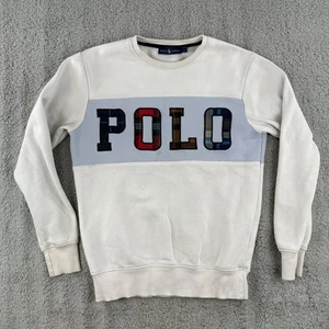 Ralph Lauren Polo Pullover Herren Large weiß blau Patchwork Logo Rundhals Pullover - Bild 1 von 10