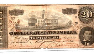 $20 "CONFEDERATE"  (BLUEBACK) "1800'S" $20  "BLUEBACK" "CONFEDERATE" 1800S - Picture 1 of 3
