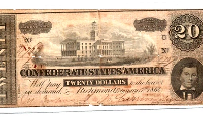 $20 "CONFEDERATE"  (BLUEBACK) "1800'S" $20  "BLUEBACK" "CONFEDERATE" 1800S - Image 1 of 3