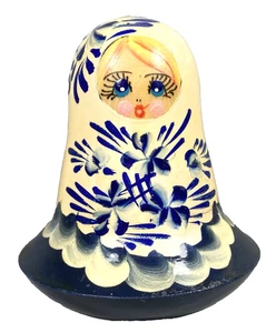 Muñeca de madera de colección Roly Poly rusa Nevalyashkas pintada a mano arte popular - Imagen 1 de 10