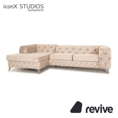 IconX STUDIOS Bali Tissu En Velours Canapé D'Angle Beige Méridienne Gauche - Photo 1/4